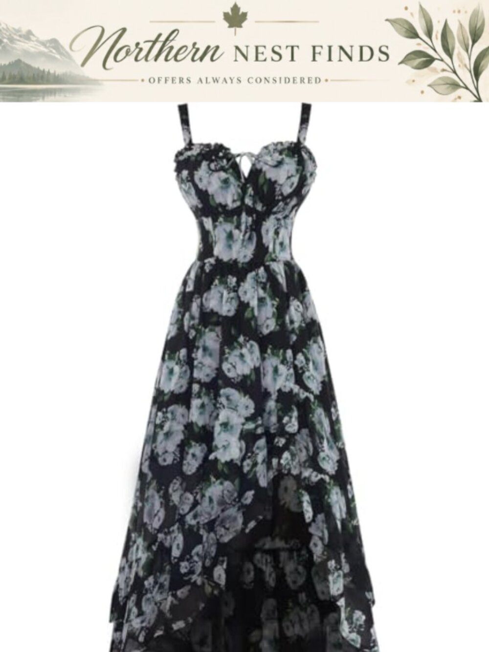 Floral Chiffon Midi Dress Sweetheart Smocked A-Line Sundress